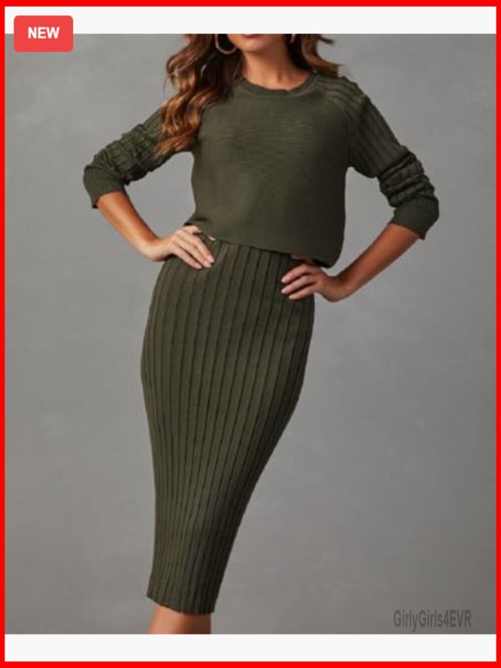 Long Sleeve Crop Top and Tank Bodycon Midi Dress 2-Piece Set - Picture 2 of 7